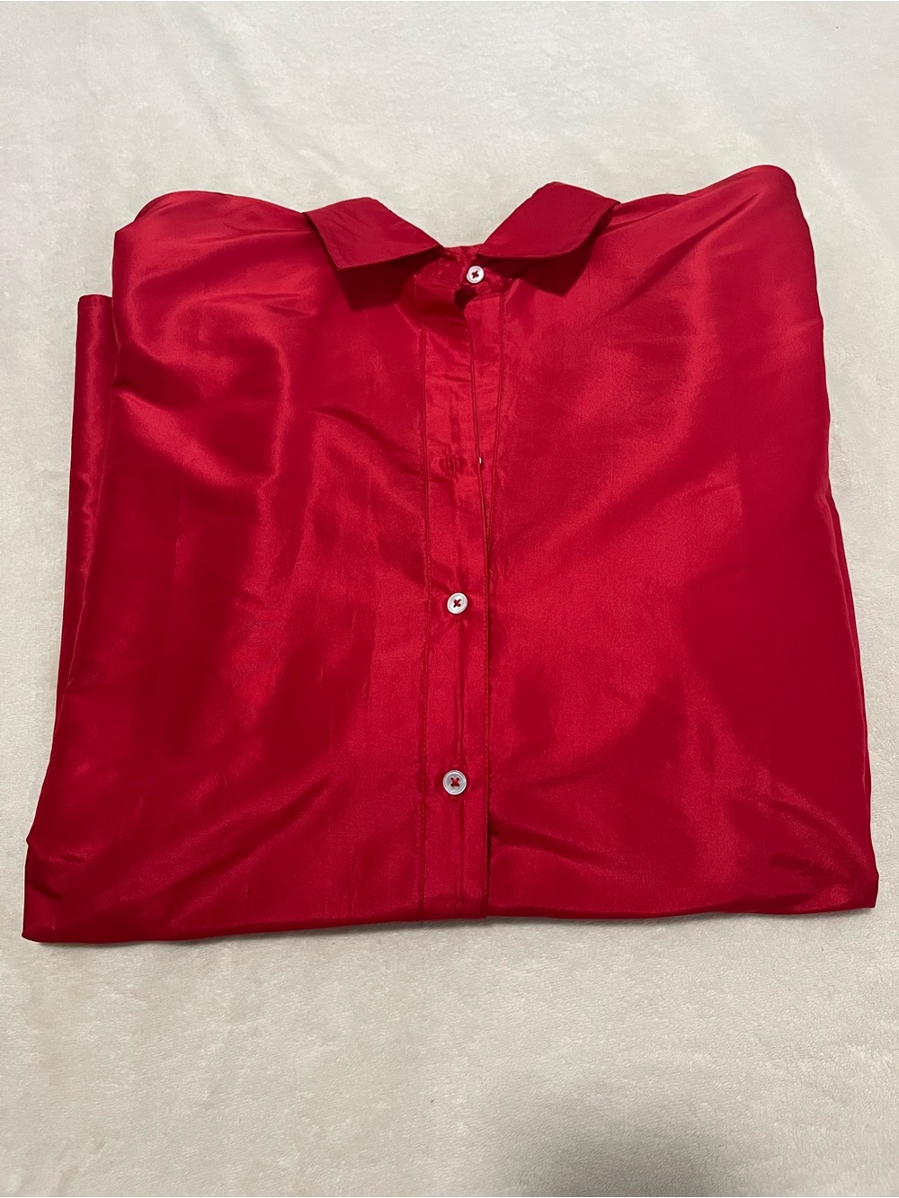 NWT Ann Mashburn Elogated Elle Shirt Red Silk Taffeta